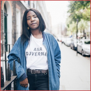 White shirt with black text that says Ava DuVernay