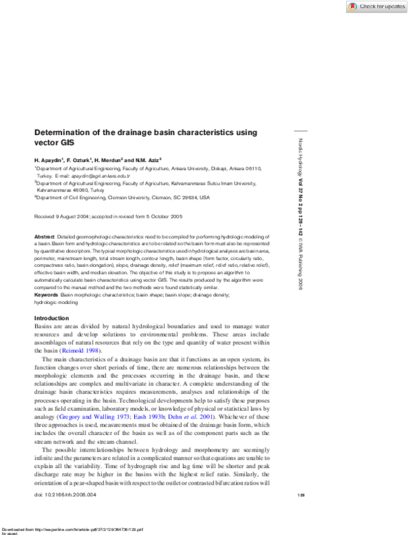 First page of “Determination of the drainage basin characteristics using vector GIS”