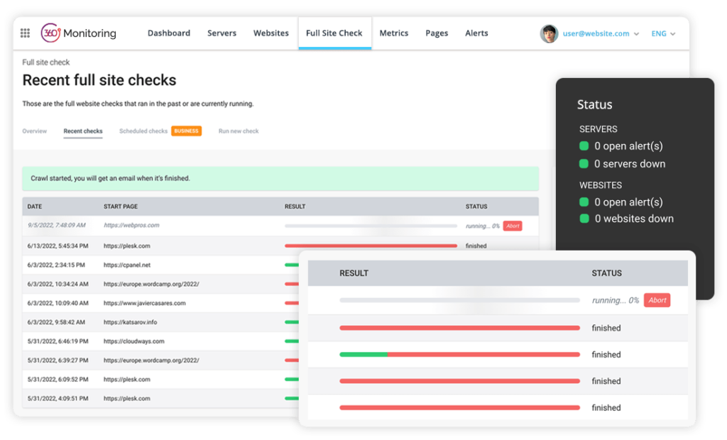 360 Monitoring full site check new run