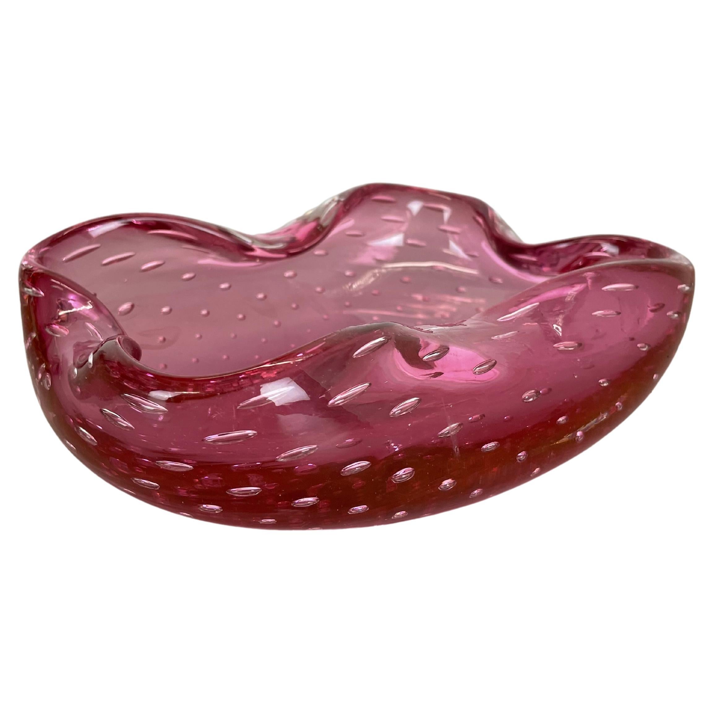 Large Pink Murano Bubble Glass Bowl Element Shell Ashtray Murano, Italy, 1970s