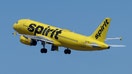 A Spirit Airlines takes off from Oakland International Airport on May 06, 2024 in Oakland, California.