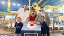 NFL legend Rob Gronkowski poses at Great Wolf Lodge&apos;s grand opening in Naples, Florida.