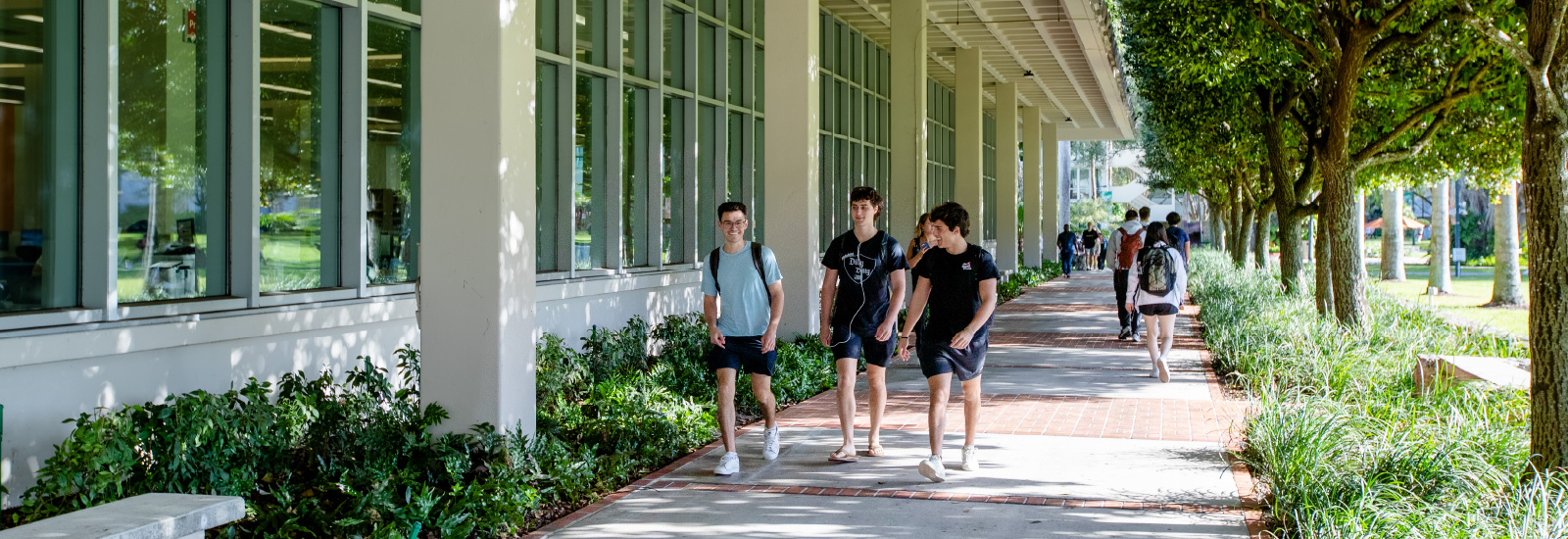 Bird's eye view of students walking by Dooley Memorial.