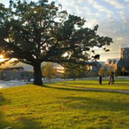 The sun sets over west campus. Shot from Libe Slope. This image was used in the 2009 Cornell Calendar.