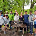 Cornell Veteran’s Summer Bridge Program BBQ in Taughannock Park. Mary Fisk (far left), student veteran program director, and Kyle Downey (in green jacket), director for transfer/veteran admissions, joined participants and student ambassadors.