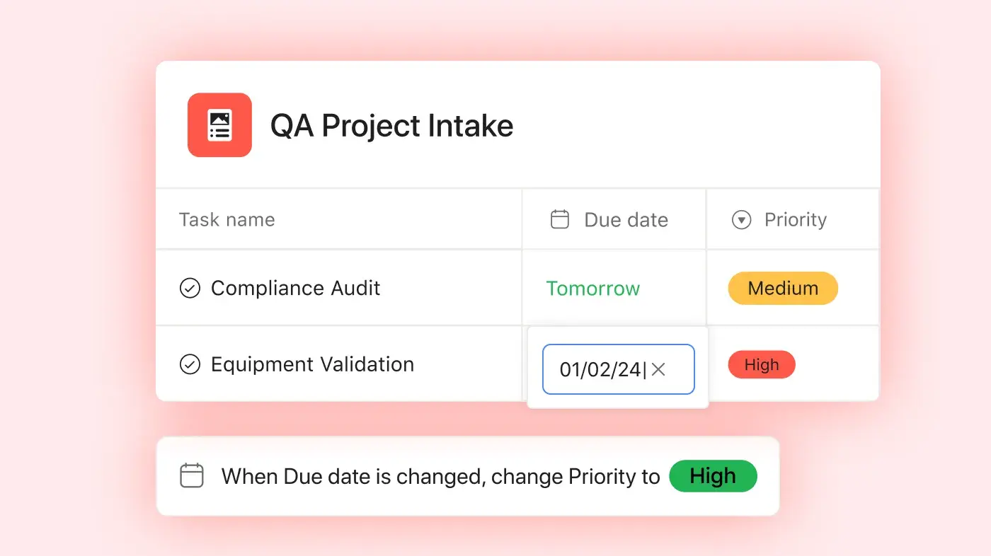 QA project intake list view: Asana abstracted product UI