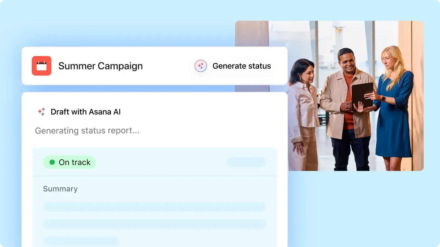 Asana Product UI of managing campaigns with AI 