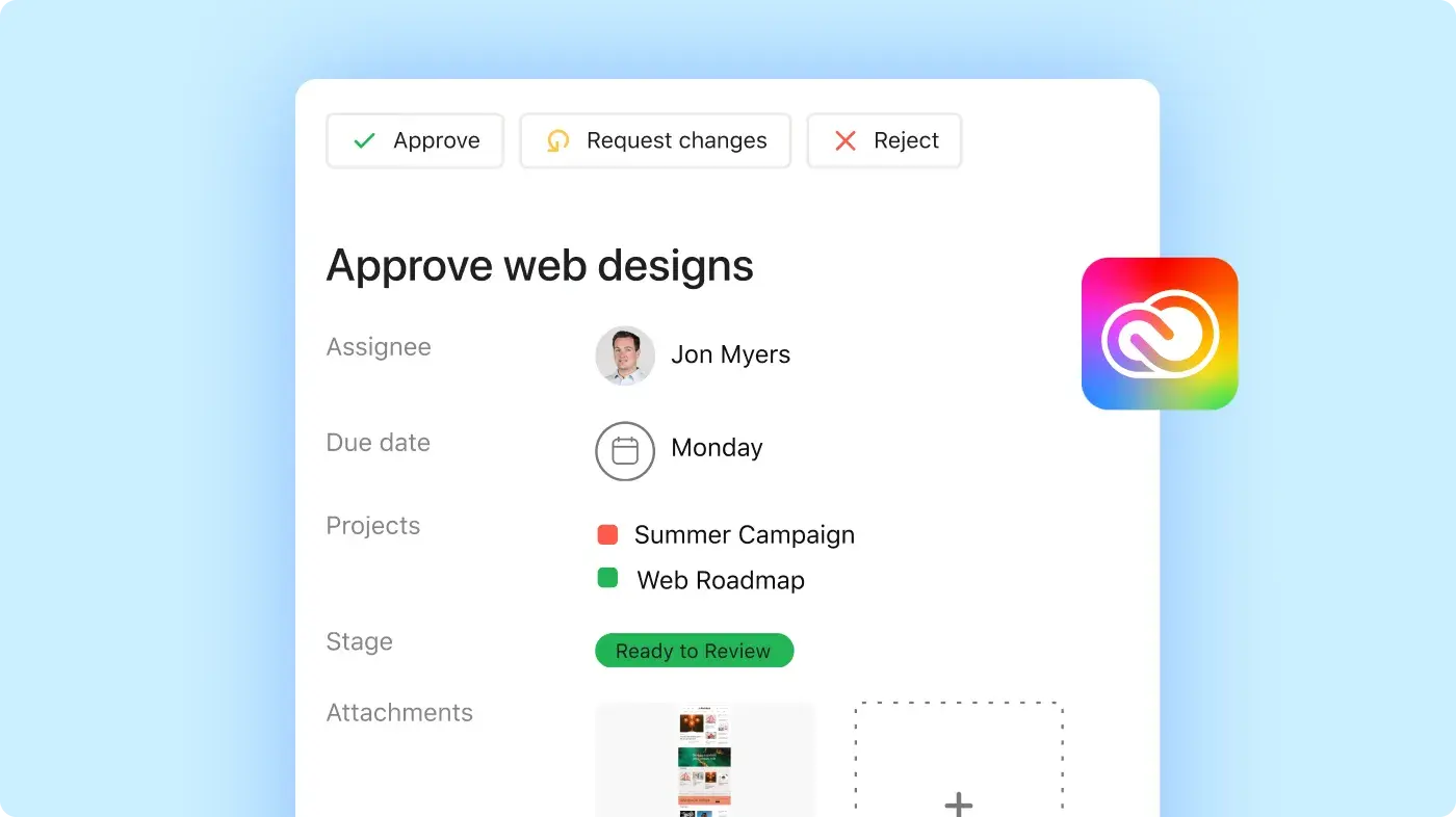 Asana Product UI of design approval for campaign creative