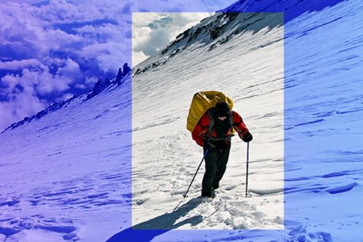 man doing snow trek banner