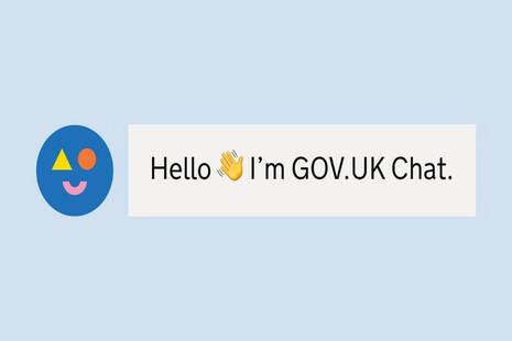 The text reads: Hello (waving hand emoji) I'm GOV.UK Chat.