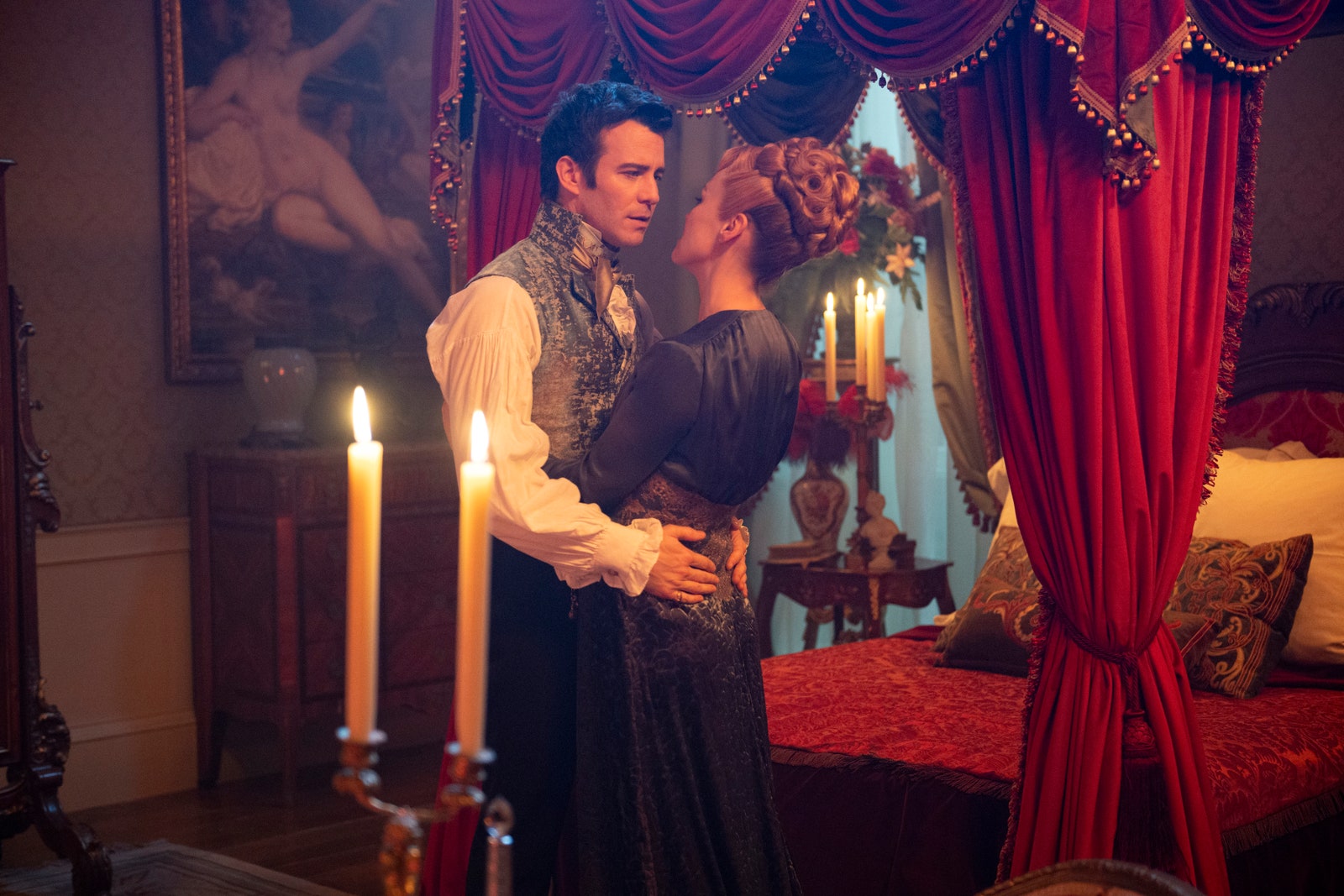 Bridgerton.  Luke Thompson as Benedict Bridgerton Hannah New as Lady Tilley Arnold in episode 308 of Bridgerton. Cr....