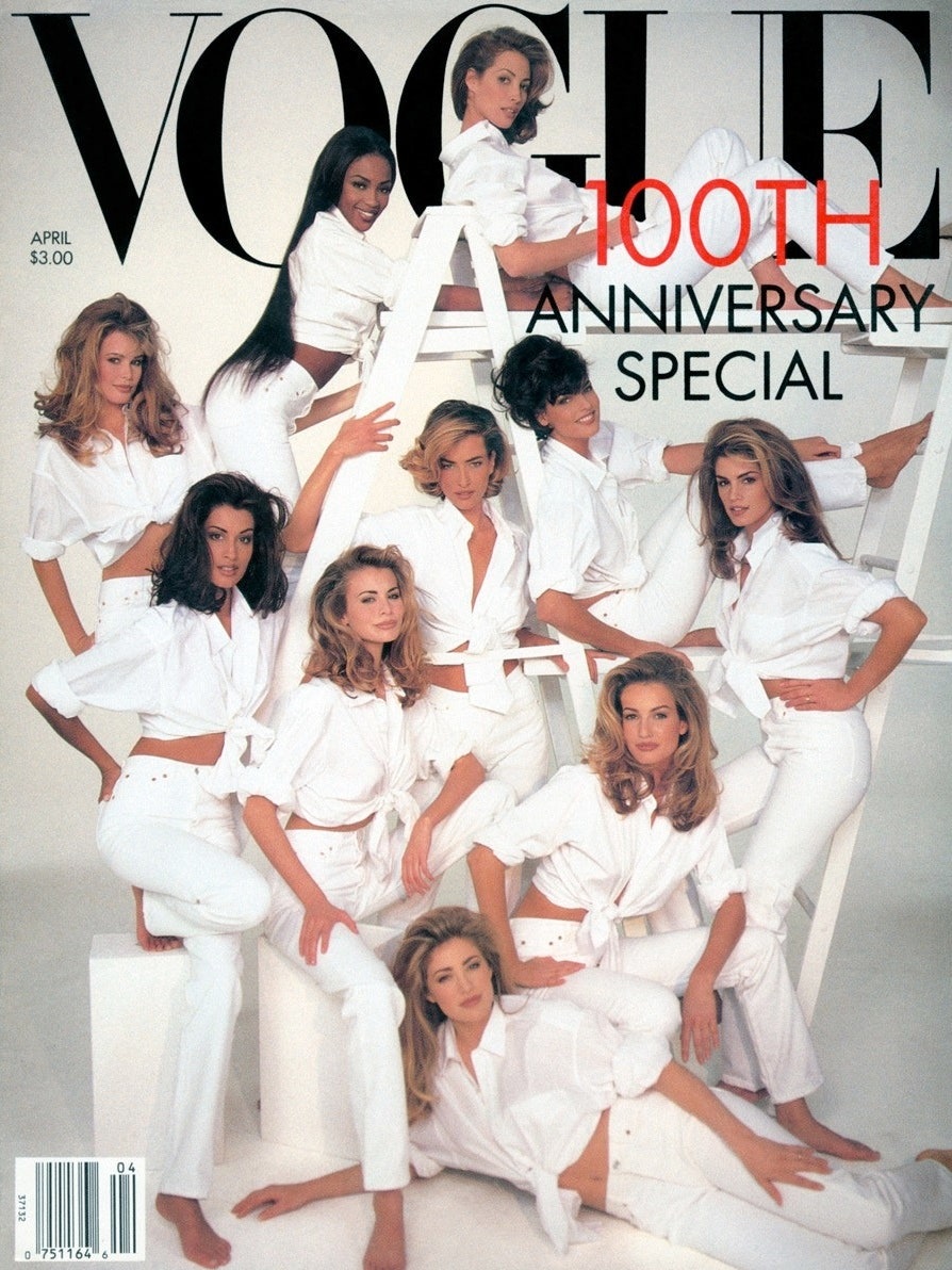 Image may contain Elaine Irwin Mellencamp Karen Mulder Yasmeen Ghauri Christy Turlington and Naomi Campbell