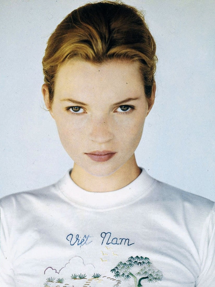 Image may contain Kate Moss Clothing TShirt Face Head Person Photography Portrait and Teen