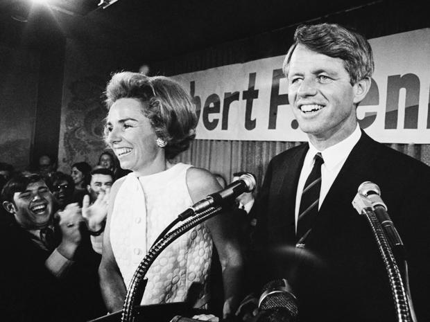 Robert and Ethel Kennedy Smiling Near Microphones Campaign 