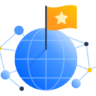 Illustration representing a global company including a globe and a flag