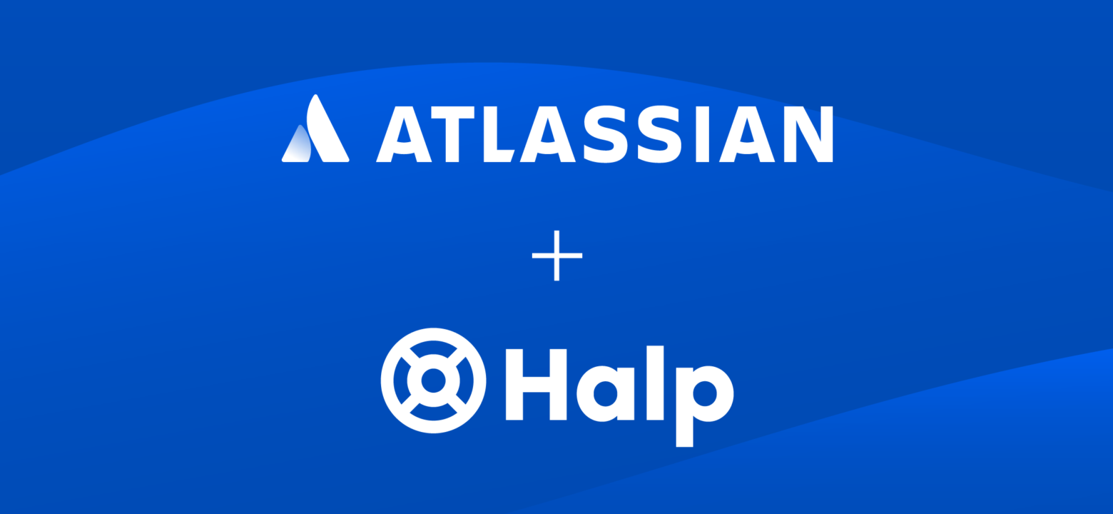 Atlassian and Halp logos on a blue background