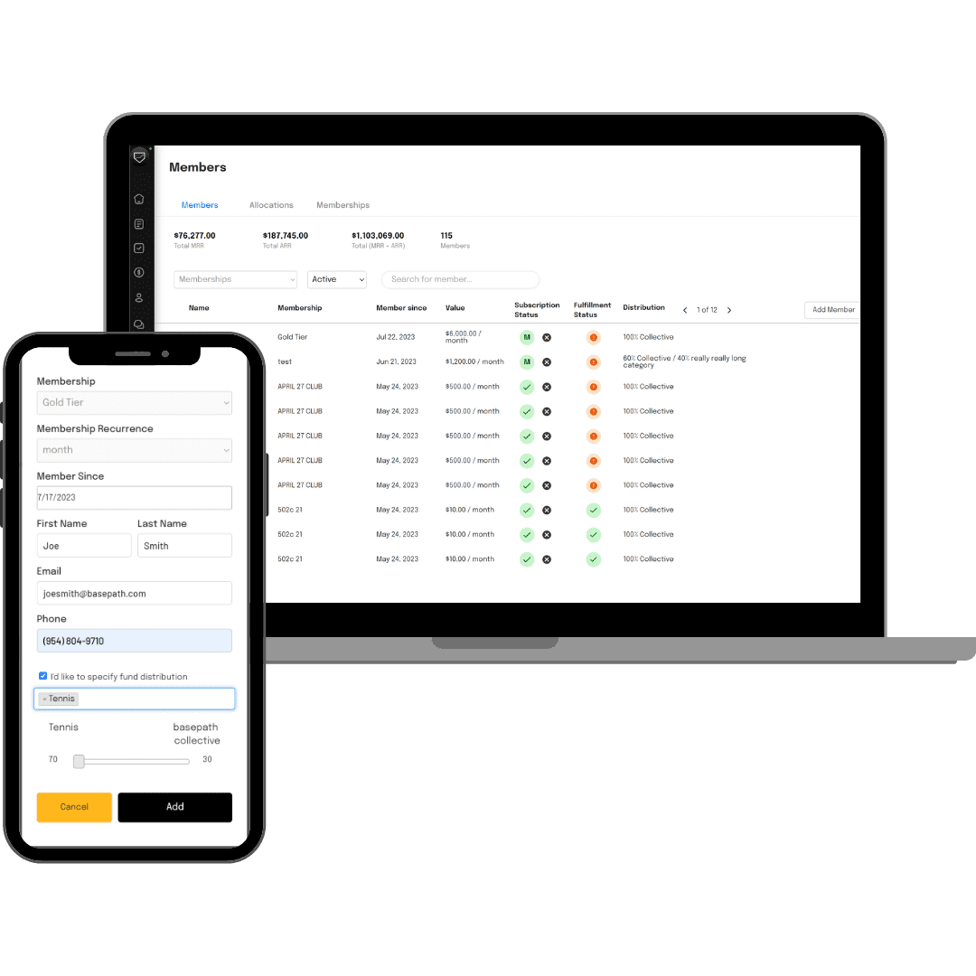 Basepath donors and members management screen