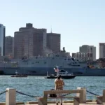 The Freedom-class littoral combat ship USS Nantucket (LCS 27) arrives in Boston Nov. 8 for its upcoming commissioning. The ship will be commissioned Nov. 16.