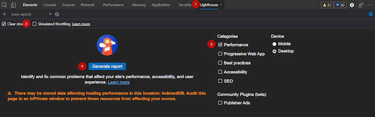 Lighthouse Tab Disable Simulated Throttling Generate Report