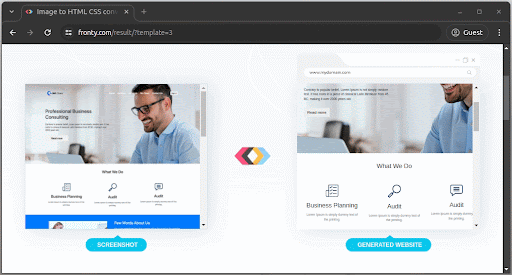 Side-By-Side Comparison of Fronty Input (Image) And Output (Webpage)