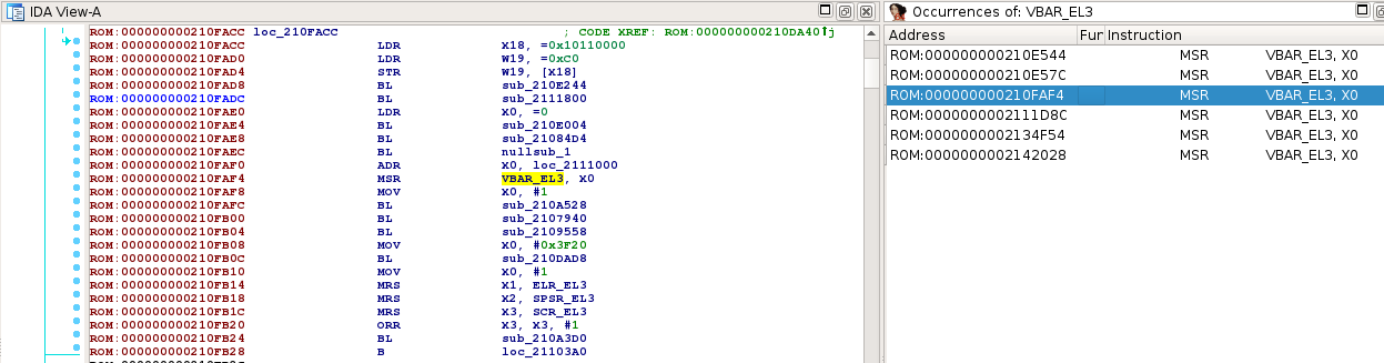 Searching instructions that sets VBAR_EL3