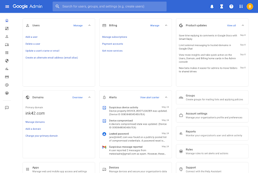 Página inicial para administradores com os novos cards atualizados