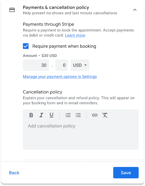 set price for appt in Google Calendar