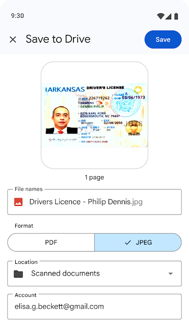 file scanned in Drive Android app saved as JPEG