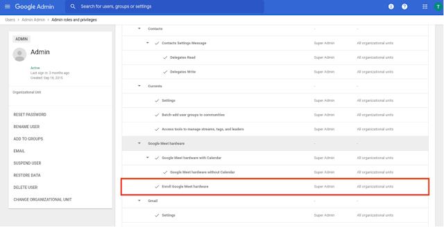 Alt text - Admin console screen showing new admin privilege