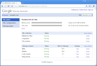 Google Sitemap Generator screenshot of the admin console