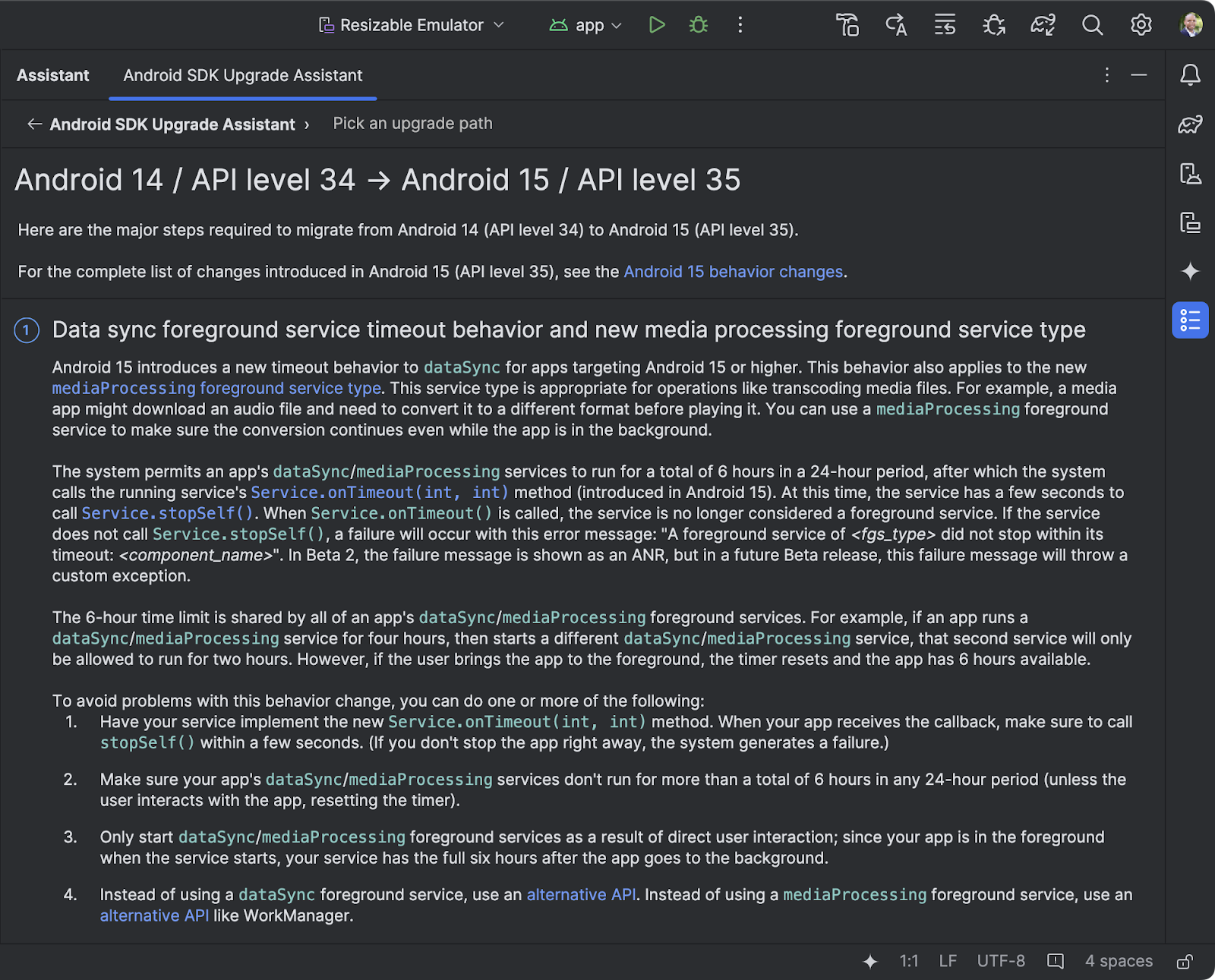 Android SDK upgrade assistant in Android Studio Koala feature drop