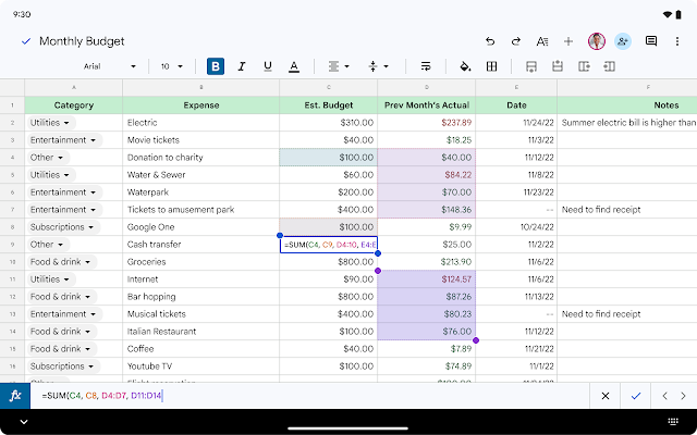 Sheets Android - Formula Keyboard Improvements