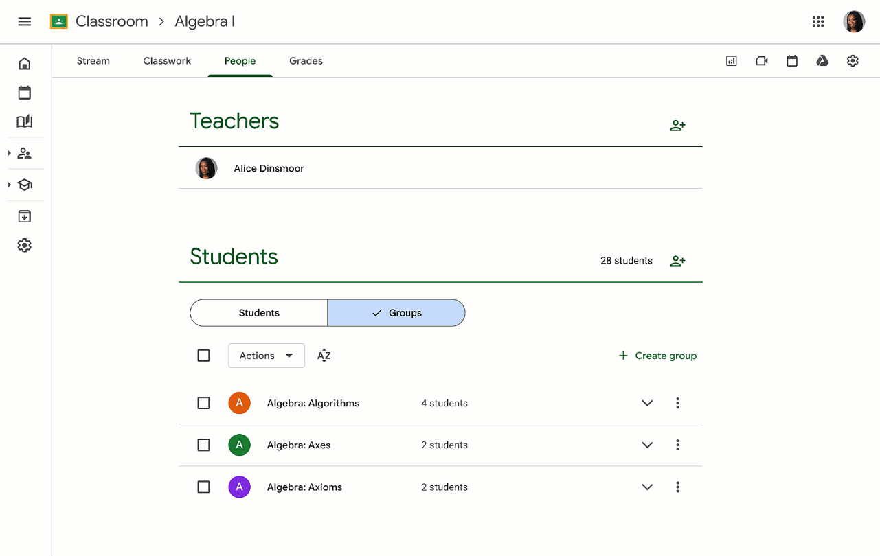 Student groups in Classroom