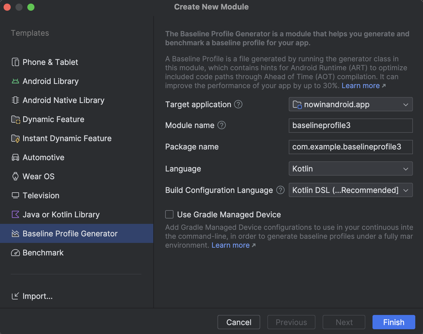 Baseline Profile module wizard - Create New Module