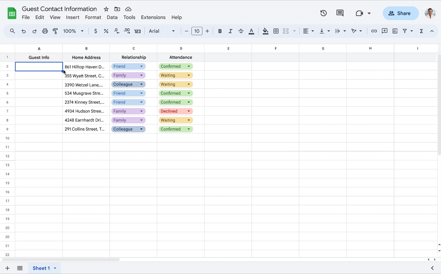 Easily convert email addresses and links into smart chips using the tab key in Google Sheets