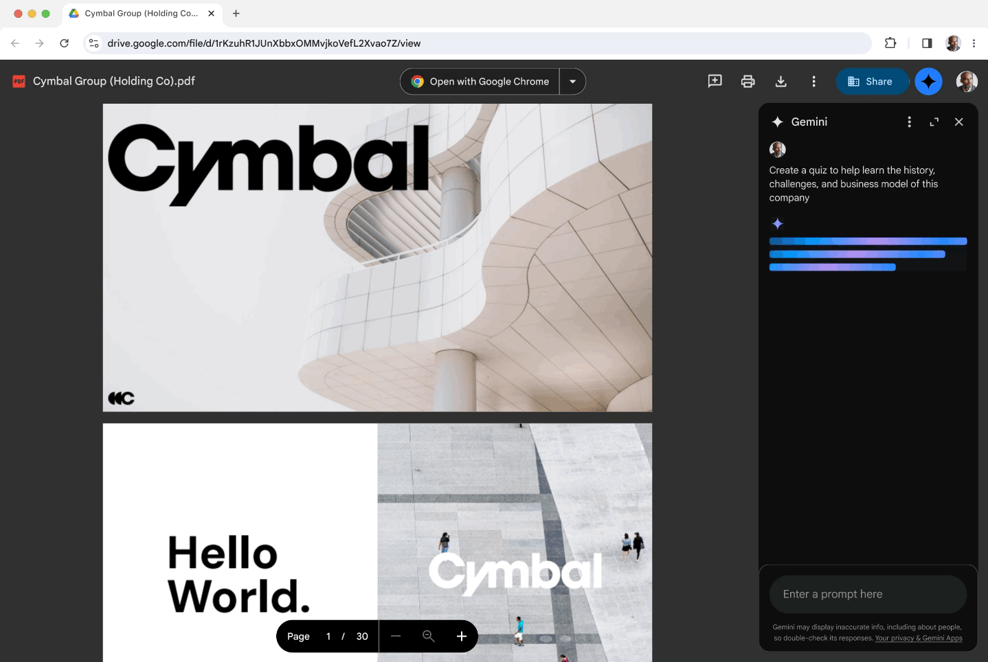 Gemini in Google Drive PDF viewer