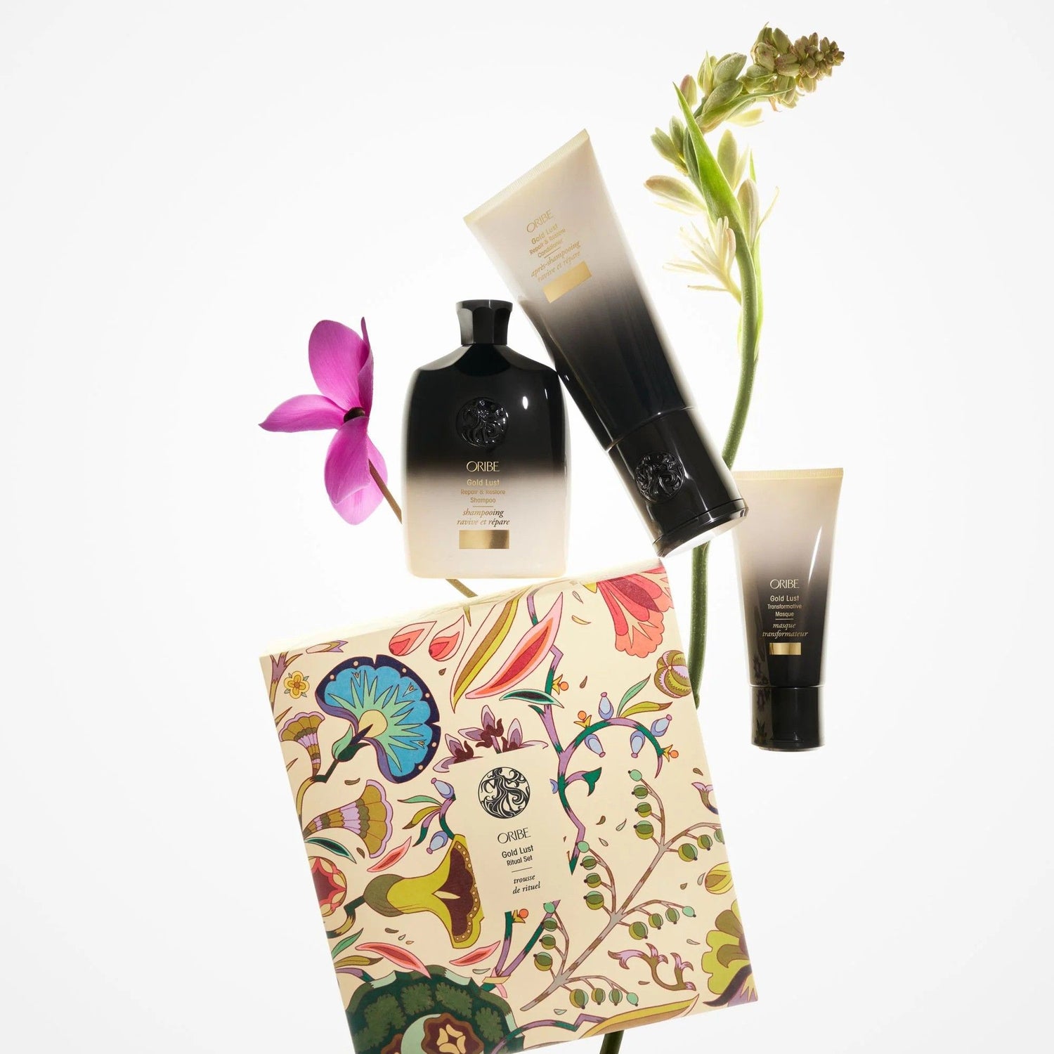 Lifestyle image of Oribe Gold Lust Repair and Restore Ritual Hair Set (Limited Edition)