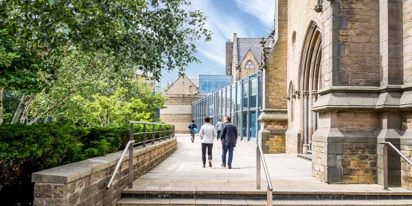 students walking outside Maurice Keyworth building