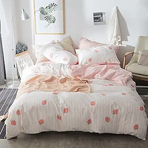 CinYana Pink Floral Duvet Cover Set Reversible 100% Cotton Duvet Cover Queen 3 PCS Chic Garden Bedding Set Mini Floral Comforter Cover Soft Breathable for All Seasons (Pink,Queen)