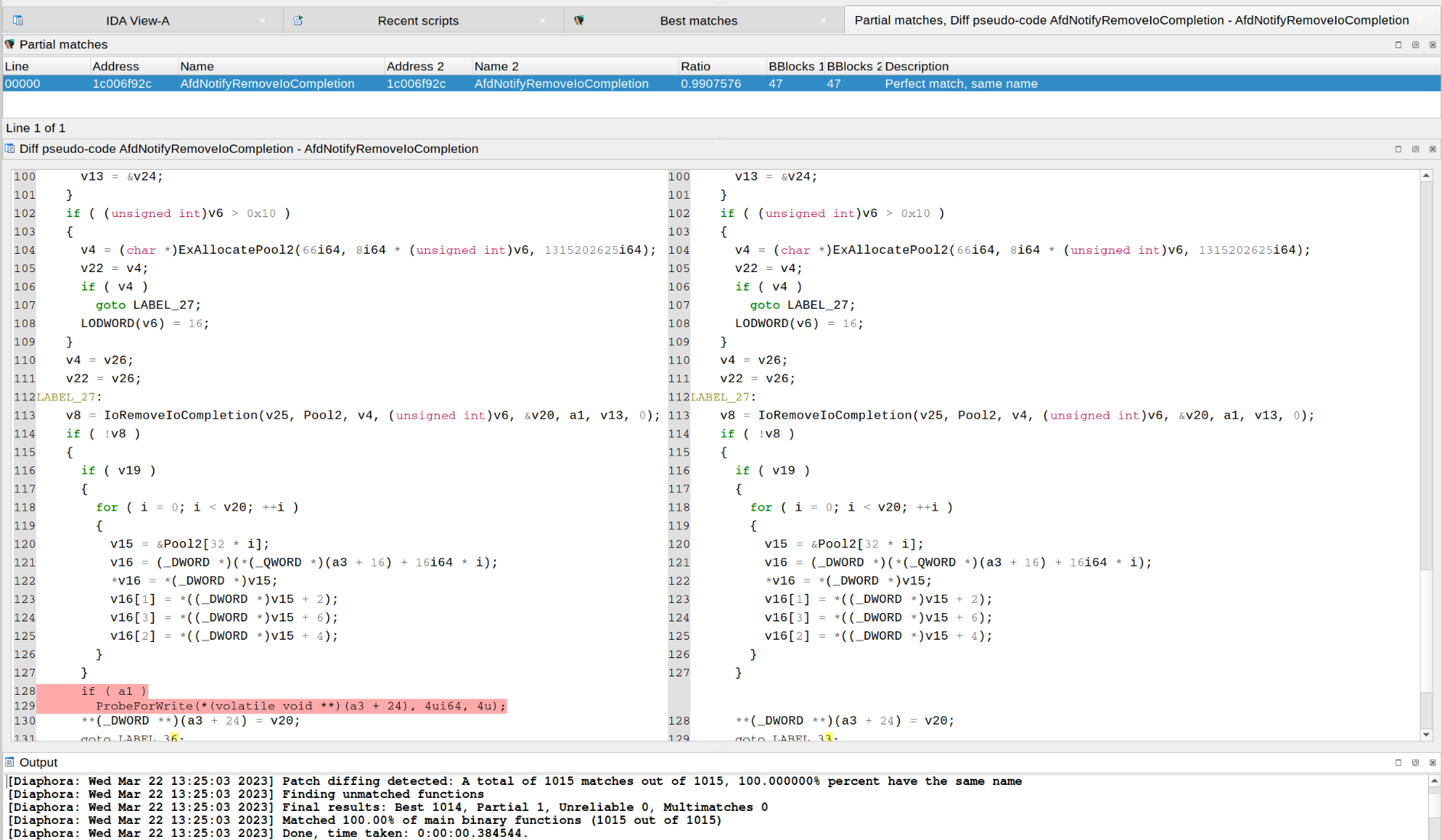 Diffing CVE-2023-21768 with #Diaphora 3.0