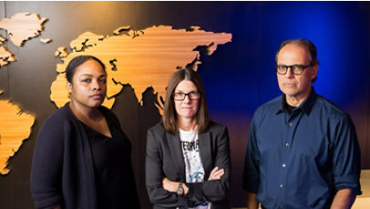 Mia Scavella-Little, Amy Hogan-Burney, and Richard Boscovich in the Microsoft Digital Crimes Unit building.