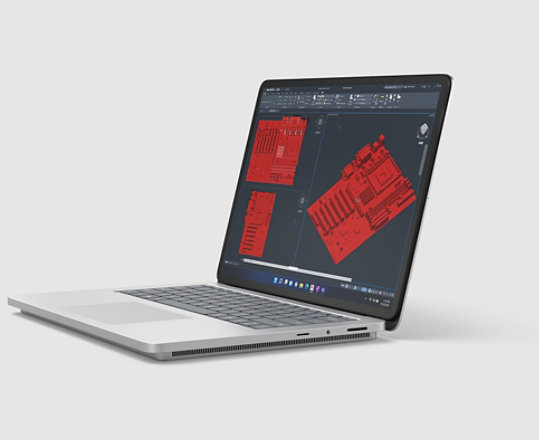 Weergave van Surface Laptop Studio 2 met Revit-toepassing op het scherm