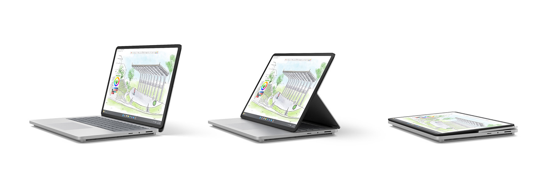 Surface Laptop Studio 2 in verschillende modi