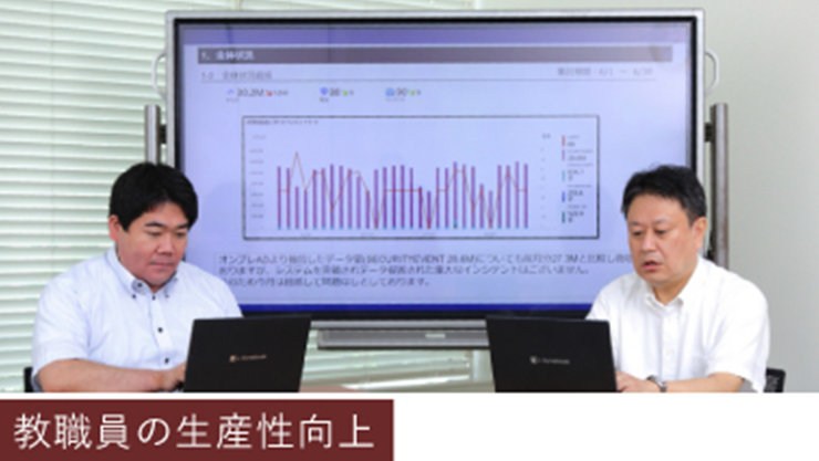 データを分析する創価大学職員。カテゴリー: 教職員の生産性向上