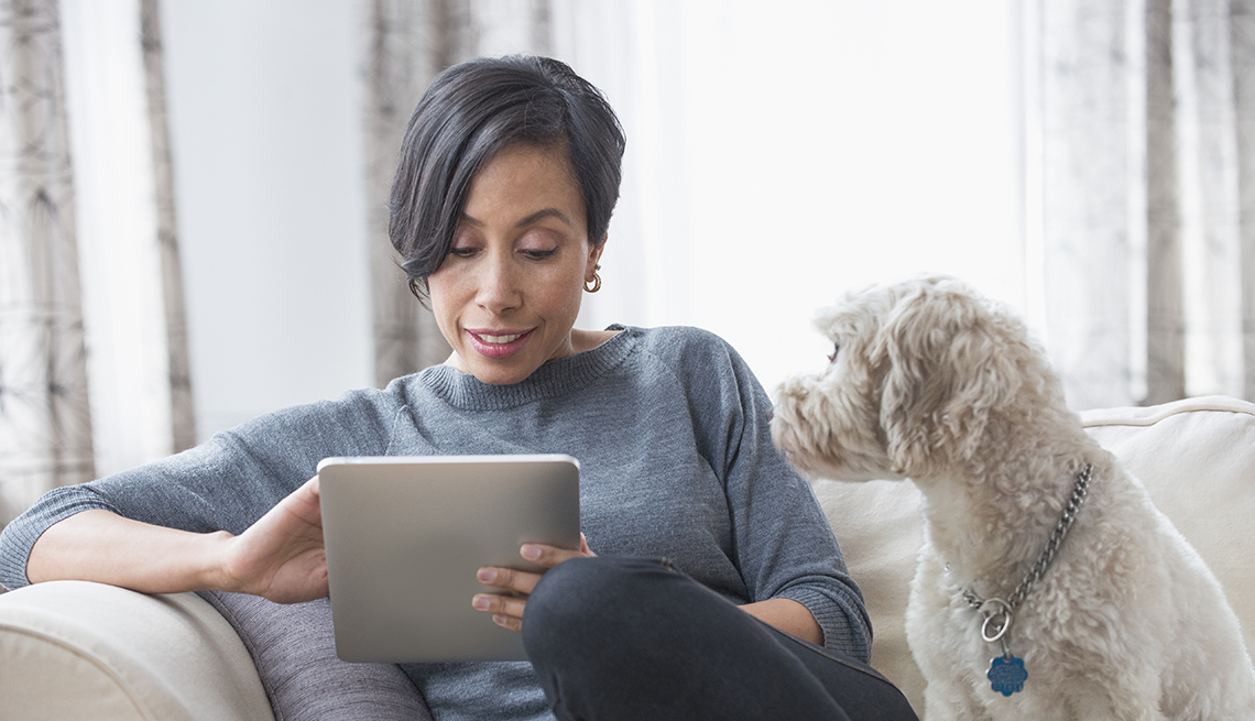 woman on tablet at home