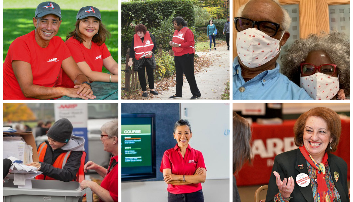 collage of a a r p volunteers in action