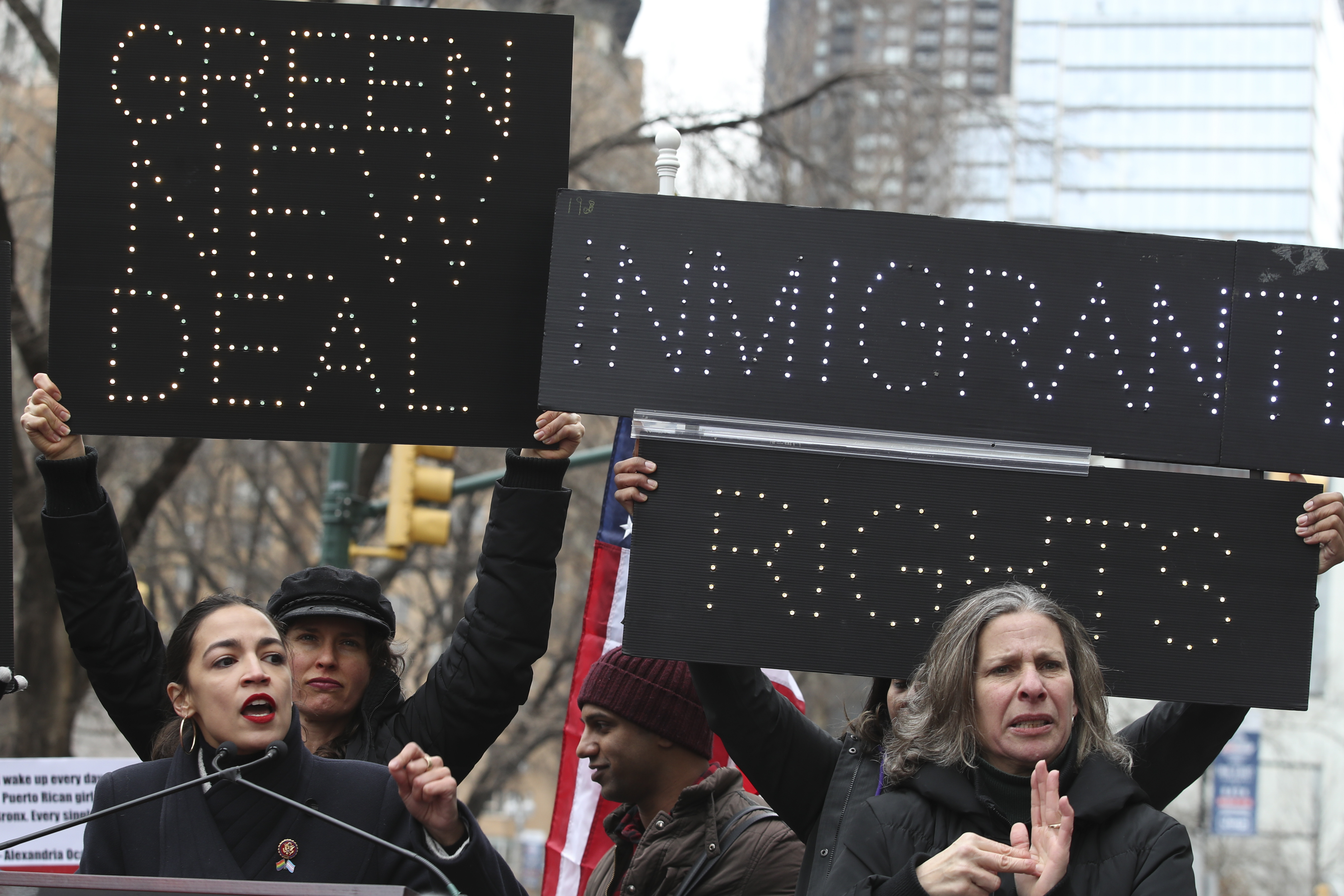 Rep. Alexandria Ocasio-Cortez, D-N.Y., speaks during the Women's March Alliance, Saturday, Jan. 19, 2019, in New York.