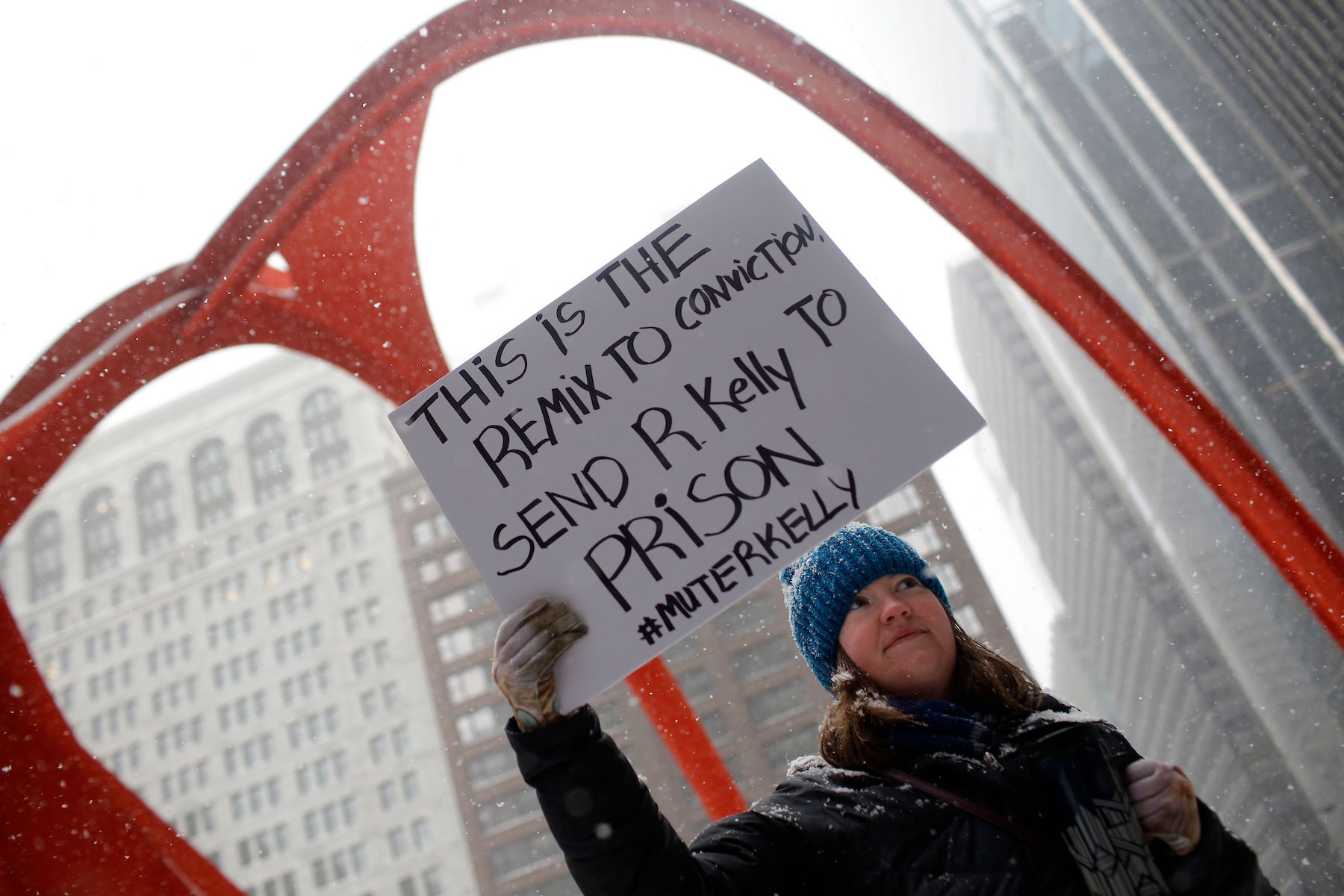 A demonstrator holds a sign during the Young Women's March at Federal Plaza on January 19, 2019 in Chicago, Illinois.