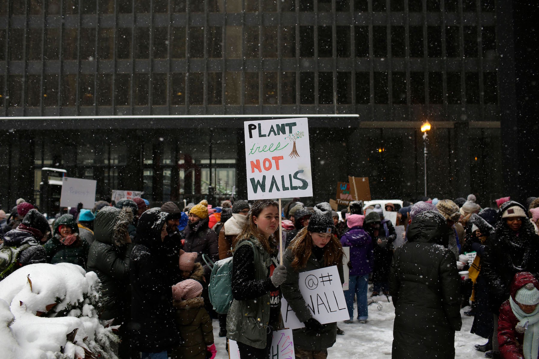 Demonstrators gather during the Young Women's March at Federal Plaza on January 19, 2019 in Chicago, Illinois.