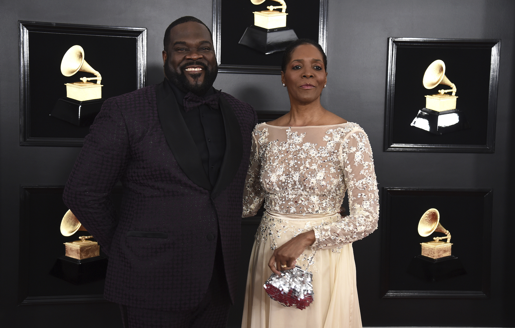 Phillip Boykin, left, and Felicia Richardson Boykin arrive at the 61st annual Grammy Awards at the Staples Center on Sunday, Feb. 10, 2019, in Los Angeles.